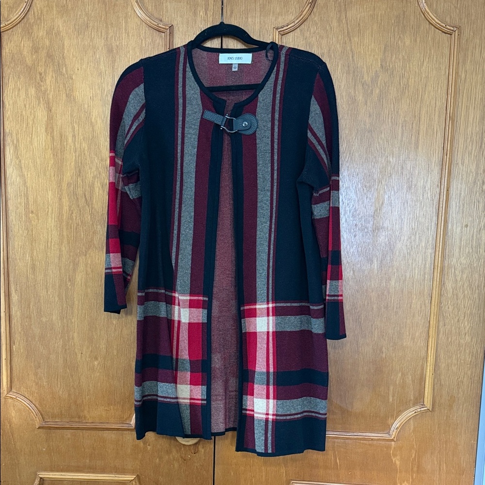 Jones Studio Black and Red Plaid Cardigan
